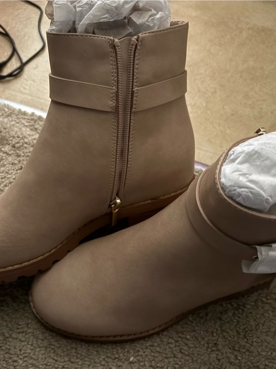 Shoes - Women's Taupe Ankle Boots with Side Zip - Classic Casual